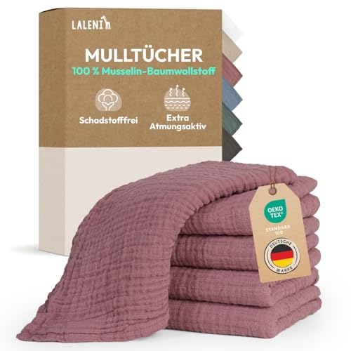 Laleni Spucktücher Baby im 10er Set aus Reiner Baumwolle - schadstofffreie Mulltücher Baby 70x70 - zert.saugstarke Mussellintücher weich - Musselin Tuch als Mullwindel waschbare Mulltücher - Rosa