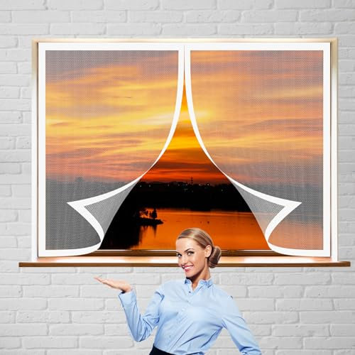 Zanzariera Porta Finestra Magnetica 102 x 102 cm Telaio Magnetico per Finestra Nessuna Perforazione Magnetica Tenda Anti Zanzare Zanzariera Porta Finestra, Bianco