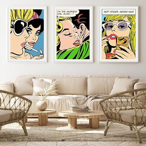 Rikin Liuff Roy Lichtenstein Poster Pop Girl Wandkunst Roy Lichtenstein Drucke Roy Lichtenstein Leinwand Malerei für Zuhause Wanddekoration Bild 50x70cmx3 Kein Rahmen