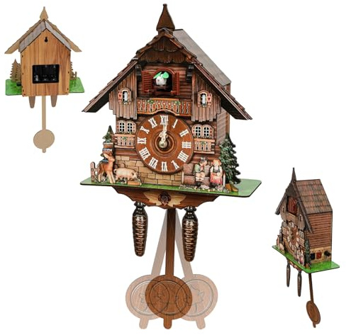 RUETERY Kuckucksuhr aus Holz, Schwarzwald Kuckucksuhren, Retro Wanduhren Dekor, Cuckoo Clock mit Pendel, für Wohnzimmer, Schlafzimmer, Küche, Restaurant, Café, Hotel Dekoration