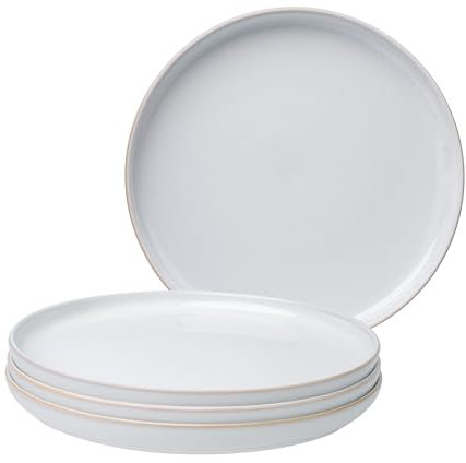 GIROFLIER Junko Flat Dinner Plate Set of 4, 10.8 inch with High Edge Dish Set - Microwave and Dishwasher Safe, Scratch Resistant, Modern Dinnerware- Kitchen Serving Dishes (Snow)