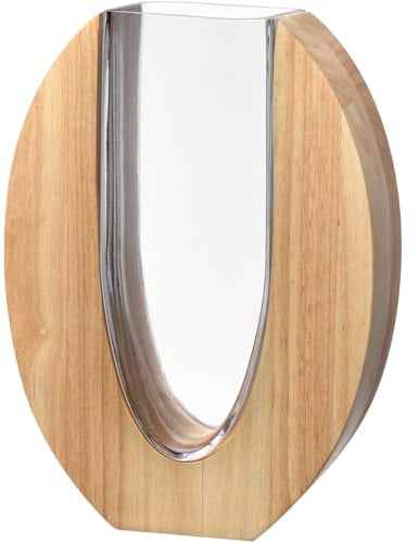LEONARDO HOME Legno Vase, 1 Stück, Moderne Vase aus Glas und Holz, handgemacht, Zeitloses Kunstwerk, einzigartige Blumenvase, Elegantes Design mit langlebiger Freude,Höhe 28 cm, braun, 025655