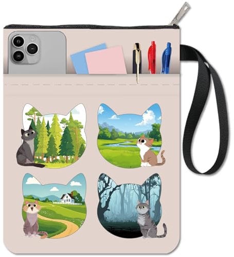 CRASPIRE Cat Book Sleeve Book Cover with Zipper and Extra Sleeve Waterproof Washable Protector Scenery Pouch Bag Case for Paperbacks Book Lovers Fabric Cloth Pocket Women Classmate Friend Gifts