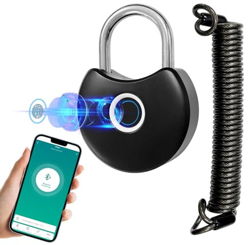 JAOGAUS Fingerabdruck Schloss, Vorhängeschloss Fingerabdruck mit App Verbessertes Modell, Wasserdichtes Intelligentes Fingerabdruckschloss für Gym, Spinde, Gartenschrank, Zuhause, Büro(Schwarz)
