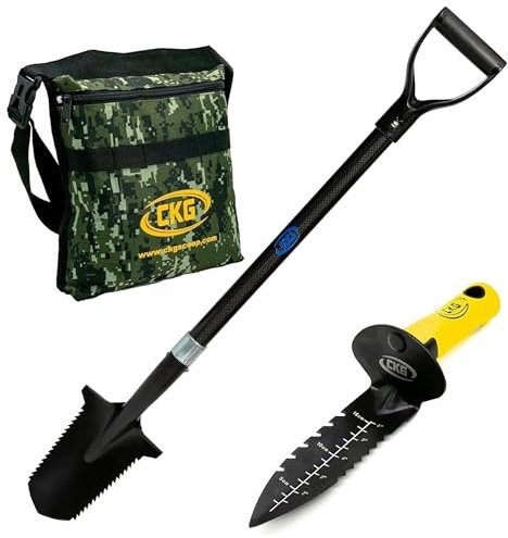 CKG Carbon Metal Detecting Set - Spade Shovel, Hand Shovel Digging Tool, Pouch Bag – Lightweight and Durable Shovels for Digging Treasure Hunting,Set