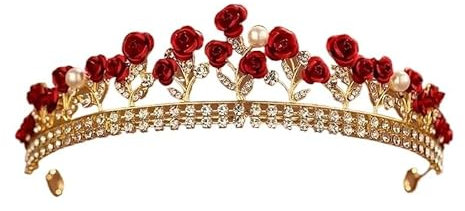 YUBAOLI Hochzeits-Stirnbänder, Kronen-Kopfschmuck, Hochzeitsaccessoires, Krone, Tiara, Stirnband, Krone, Kopfschmuck, Hochzeit, Brautkrone, Rosenkrone, Stirnband, Brautkrone, Stirnband(Red)