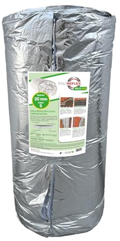 POLYREFLEX MULTI 5-20 (1,25X12m)|Aislante Termico para Paredes y Fachadas, Techos y Cubiertas,Ventana, Suelo,Coche,Garaje,Camper| Válido para cualquier tipo de construcción|5 Capas |20mm Espesor |15m²