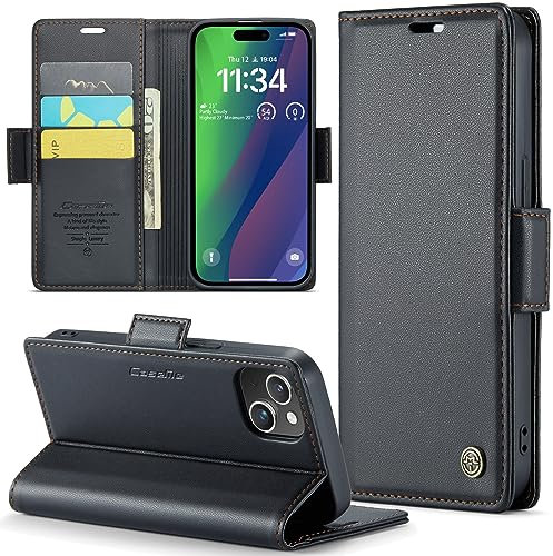 Phernykas for iPhone 15 Plus Wallet Case with Card Holder, Kickstand RFID Blocking Magnetic Closure Shockproof Protective PU Leather Case for iPhone 15 Plus Flip Case Wallet - Black