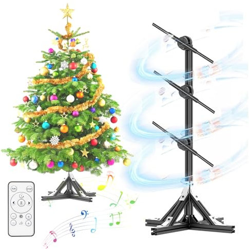 SAIYERUS Proiettore a Ventola LED Ologramma 3D, Albero di Natale Olografico 3D, Ventola Proiettore Ologramma, con Telecomando + Bluetooth + WiFi, per Negozio, Bar, Festa di Natale (45x109,7 CM)