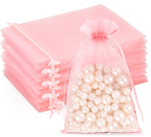G2PLUS 50PCS Bolsitas para Regalos,Bolsas Organza 13×18CM Bolsita Rosa,Bolsas Pequeña para Boda Favores Joyas y Dulces