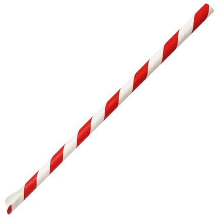 Fiesta Compostable Paper Spoon Straw Red & White Stripe, 210x8mm (Pack 250) | Ideal for eco-conscious bars; fully biodegradable design breaks down naturally to significantly reduce venue plastic waste.