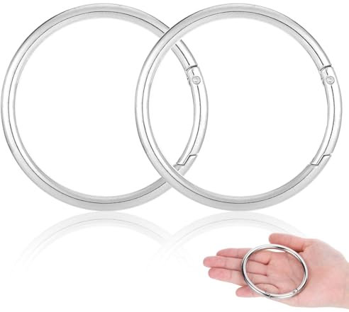 2 Stück Karabiner Rund, Karabinerhaken Groß, Schlüsselring Groß, Karabiner Ring, Schlüsselring Karabiner Edelstahl, 75 mm Außendurchmesser für Schlüsselanhänger, Taschen, DIY Basteln (Silber)