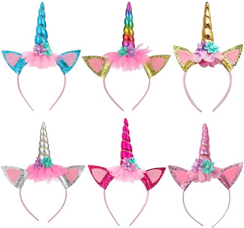 6 Stück Einhorn Haarreif Kinder,6 Farben Einhorn Stirnband,Kindergeburtstag Haarreif,Haarband für Mädchen,Head Accessoires Party Dekoration,für Ostern Geburtstag Party Karneval