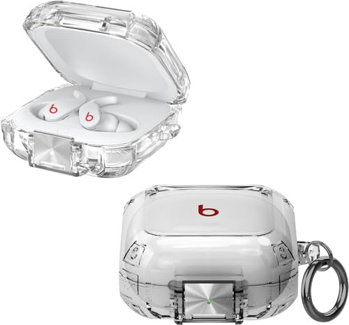 KZIOACSH Clear Case for Beats Fit Pro, Full-Coverage Shockproof Soft TPU Protective Earphone Case Reinforced Protection Anti-Lost Carrying Bumper Cover with Keychain Hook for Beats Fit Pro