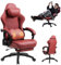 Dowinx Gaming Chair Dual-Point Massager Ergonomic Computer Chair with 360°-Swivel Footrest and Lumbar Support Heavy Duty PC Chairs with Headrest for Office, Red