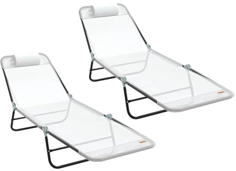 vidaXL Klappbare Sonnenliege 2 pcs Creme 182 x 55 x 85,5 cm Textilene, Verstellbare Sonnenliege, Moderne Gartenliege, klappbarer Stuhl, tragbarer Ruhesessel, entspannen im Freien