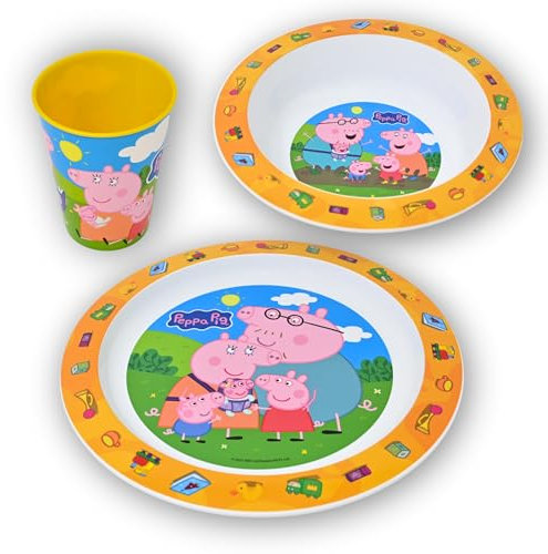 Stor Peppa Wutz Kinder Geschirr Set - Frühstücksgeschirr BPA frei - Mädchen Kindergeschirr Set für Jungen mit Evie Baby Geschirrset - Camping Geschirr aus Kinderteller, Müslischale & Kinderbecher