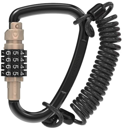 UP Security Large Heavy Duty Carabiner Clip for Travel Camping Essentials | Lock for Climbing Rope, Steel Chain, Hiking Backpack, Moto Helmet Anti Theft, 4 in 25 KN Locking Carabiner with 4.5 ft Cable