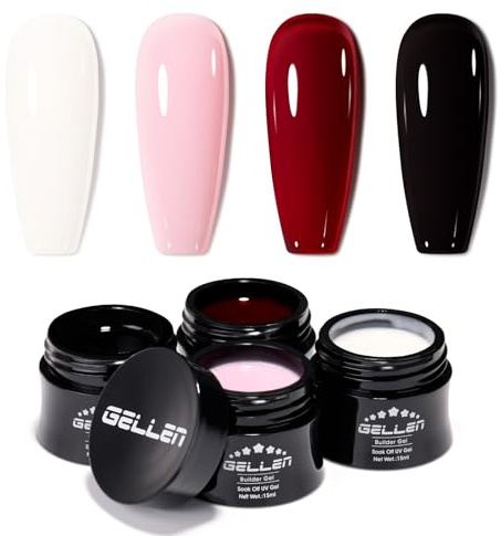 GELLEN Builder Gel for Nails - 4 Colors Red Black Pink MilkyJelly White Nail Extension 10 In 1 Hard Gel Sculpting Apex Building Salon at Home for Beginner & Professional, UV & LED Lamp Cured