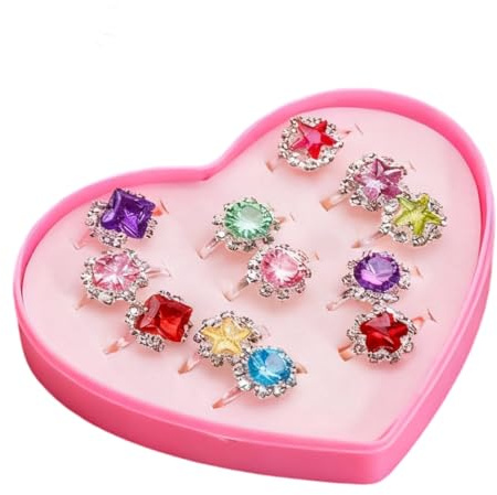 ZORVYN 12 Stück Kinderringe Mädchen, Prinzessin Schmuck Set, Ring Set mit Herzformkasten, Kinderschmuck für Kinder Geburtstag Party Favors