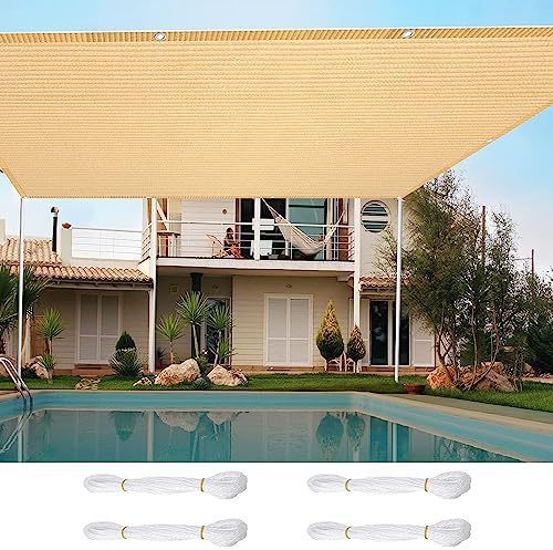 HDPE Sonnensegel, 5,5 x 8 m, UV-Schutz, gelber Stoff, für Terrasse, Garten, Hinterhof, Pool, inklusive Seil für einfache Installation