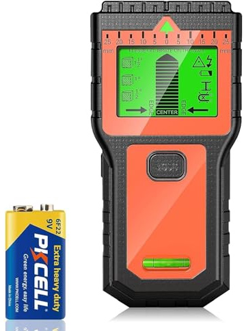 Leitungssuchgerät - Multifunktionaler Stud Finder mit LCD-Display & Audio-Alarm, Kabel- und Metallsucher für Holz, AC-Leitungen, Bolzen, Rohre & Balken Orange