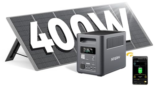 AFERIY 1800W1024Wh Tragbare Powerstation mit 400W Solarpanel, für Camping | Solargenerator 1Std Schnellladung, <10ms USV, 9 Ausgänge, mit APP, BMS, Reine Sinuswelle 230V, für RV/Notfall/Garten【26 Neu】