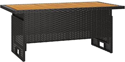 Mhdvray Gartentisch höhenverstellbar 100x50x43/63 cm aus Akazienholz & Poly Rattan Schwarz klappbar wetterfest für Balkon Terrasse Camping modern