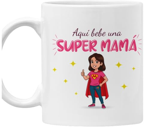 LA CASA DE LAS TAZAS® Taza para Papá - Regalos Originales - Super Papá Mamá - Taza de Cerámica 330ml - Regalo Gracioso y Único para Cumpleaños - Apta para Microondas y Lavavajillas (Supermamá)