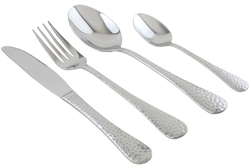 Apollo Stainless Steel Martele Cutlery Set, Set of 16, Silver, 4024 | 16-Piece Silver Set, for New Homes or Students, Dishwasher Safe, Durable and Stylish Design