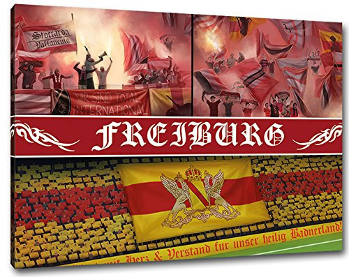 Ultras Freiburg, Bild auf Leinwand XXL, fertig gerahmt, 100 x 70 cm