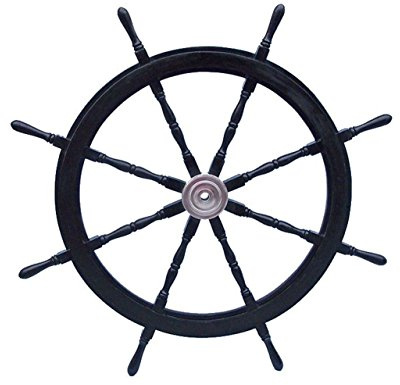 Handgefertigtes Modellschiff, Deluxe-Klasse, schwarzes Holz und Chrom, Piraten-dekoratives Lenkrad, 121,9 cm, nautische Dekoration