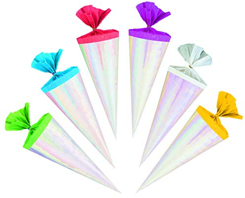 alles-meine.de GmbH 3 STK. Schultüte 20 cm - rund - marmoriert schimmernd - bunt - Geschenktüte klein - zur Dekoration oder Anhängen an die große Zuckertüte Deko für Schulanfang ..