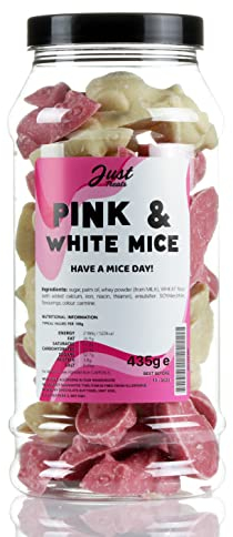 Traditional Pink and White Mice Gift Jar from the A-Z Retro Sweet Shop Collection