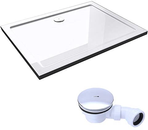 Mai & Mai Piatto Doccia con Piletta 80x100x4cm, Piatto Doccia Rettangolare Faro2W in Acrilico incl. Piletta di Scarico (AL02), Bianco