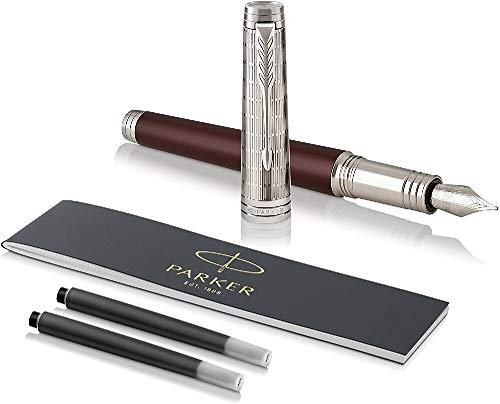 PARKER Premier Custom Crimson Red Füllfederhalter, Federstärke F, Nachfüllpatrone mit schwarzer Tinte (1972062)
