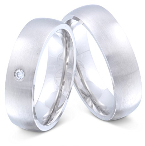 Juwelier Schönschmied - Zwei Partnerringe Eheringe Hochzeitsringe Edelstahl Zirkonia inkl. persönliche Lasergravur 54-60 10HDla - Elevator