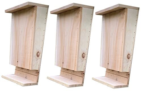 Selections Wooden Bat Box House for Roosting with Landing Perch and Grooved Interior (Pack of 3)