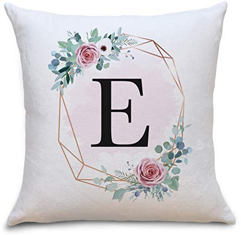 OWLBOOK Blumenkranz Flauschige Kissenhülle mit Buchstaben E Deko Idee für Wohnzimmer Wohnung Bett Couch zum GeburtstagValentinstag