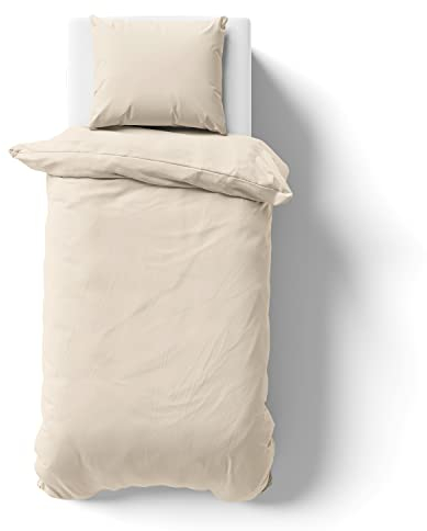 Alreya Mako Satin Bettwäsche 135 x 200 cm mit Kissenbezug 80 x 80 cm - 100% Baumwolle mit YKK Reißverschluss, Superweiches Bettbezug, Oeko-TEX® Standard Zertifiziert, Beige