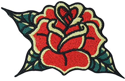 Finally Home Vintage Rose Patch zum Aufbügeln | Retro Rosen Blume Patches, Blumen Bügelflicken, Flower Flicken, Aufnäher in Rot und Grün