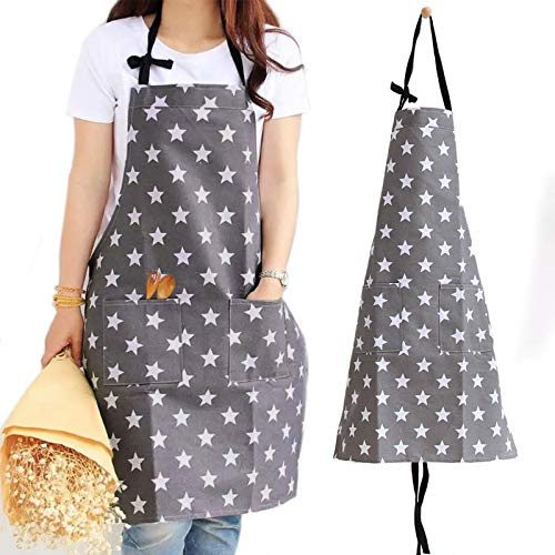 VEGCOO Women Cotton Cloth Apron with Pockets, Adjustable Cooking Aprons Kitchen Bib Apron for Kitchen Cooking Baking Household Cleaning