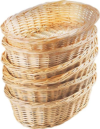 Batania 10er Set Weidenkörbchen, Brotkorb, Geschenkkorb, Präsentkorb, klein, geflochten, oval und leer | L 26 cm x B 19 cm x H 9 cm