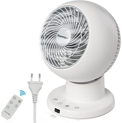 Greenmigo Ventilador de Mesa Silencioso,Ventilador Turbo Oscilante y Potente para la Circulación de Aire con Control Remoto,Temporizador,3 Velocidades para Dormitorio,Oficina en Casa