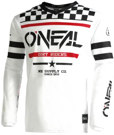 O'NEAL | Motocross-Shirt langarm | Kinder | MX MTB Mountainbike | Leichtes Material, ergonomischer Slim Fit Schnitt für perfekte Passform | Element Youth Jersey Squadron V.22 | Weiß Schwarz | M