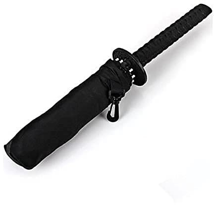 Crysdaralovebi Samurai Regenschirm in Katana-Form mit bequemem Samuraischwertgriff (schwarz)