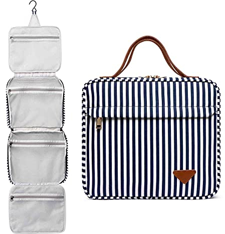 Neuleben Übergroß Kulturtasche zum Aufhängen Kosmetiktasche Kulturbeutel aus Canvas Damen Herren für Reise Urlaub (Streifen XXL)