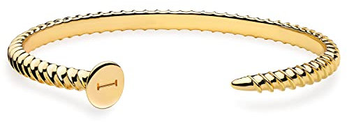 MEVECCO Bracelet manchette plaqué or 18 carats fait à la main avec initiale en forme de clou - Bracelet délicat pour femme - Cadeau en métal et oxyde de zirconium, Zircone cubique, Oxyde de zirconium