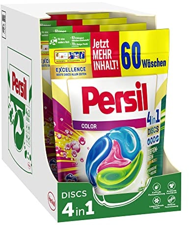 Persil Color 4in1 DISCS (4 x 60 Waschladungen), Colorwaschmittel mit Tiefenrein-Plus Technologie für leuchtende Farben, 92% biologisch abbaubare Inhaltsstoffe*