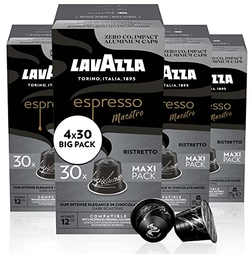 LAVAZZA - Cafe Espresso Maestro Ristretto - Café Capsule - Café Corsé 100 purcent Arabica - Lot de 8 x 30 Capsules Aluminium Compatibles Avec Les Machines Nespresso (240 capsules)